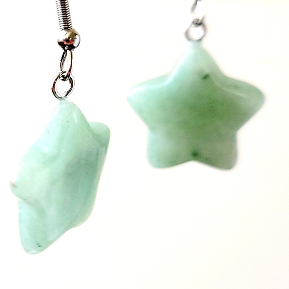 Green Aventurine Star Shaped, Drop Earrings in Stainless Steel - Picture 2 of 4